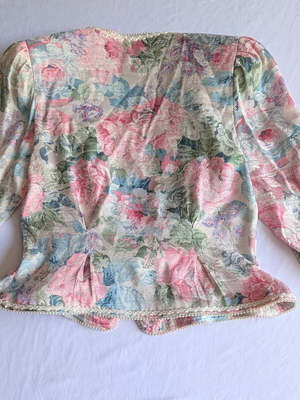 80s Vintage Coquette Floral Pastel Peplum Jacket With Pearls Pink/Blue/Green - Picture 5 of 8